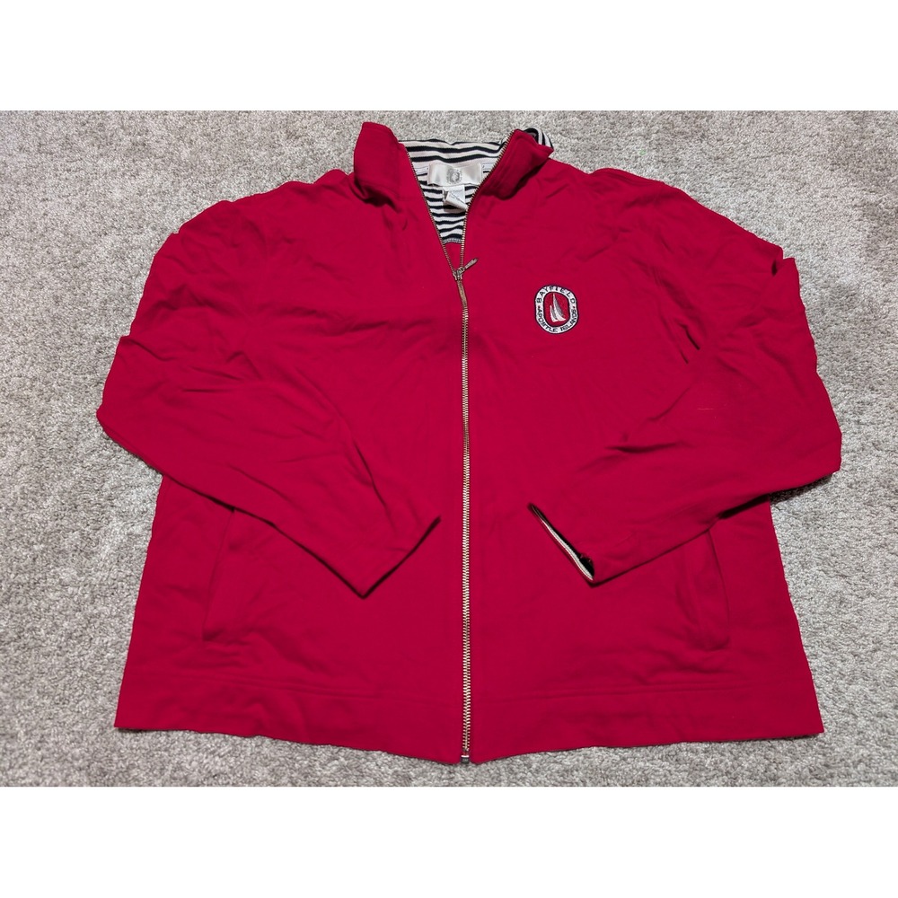Bayfield Islands Mens Red Zip Up Jacket Long Sleeve Polo Shirt Style Size L